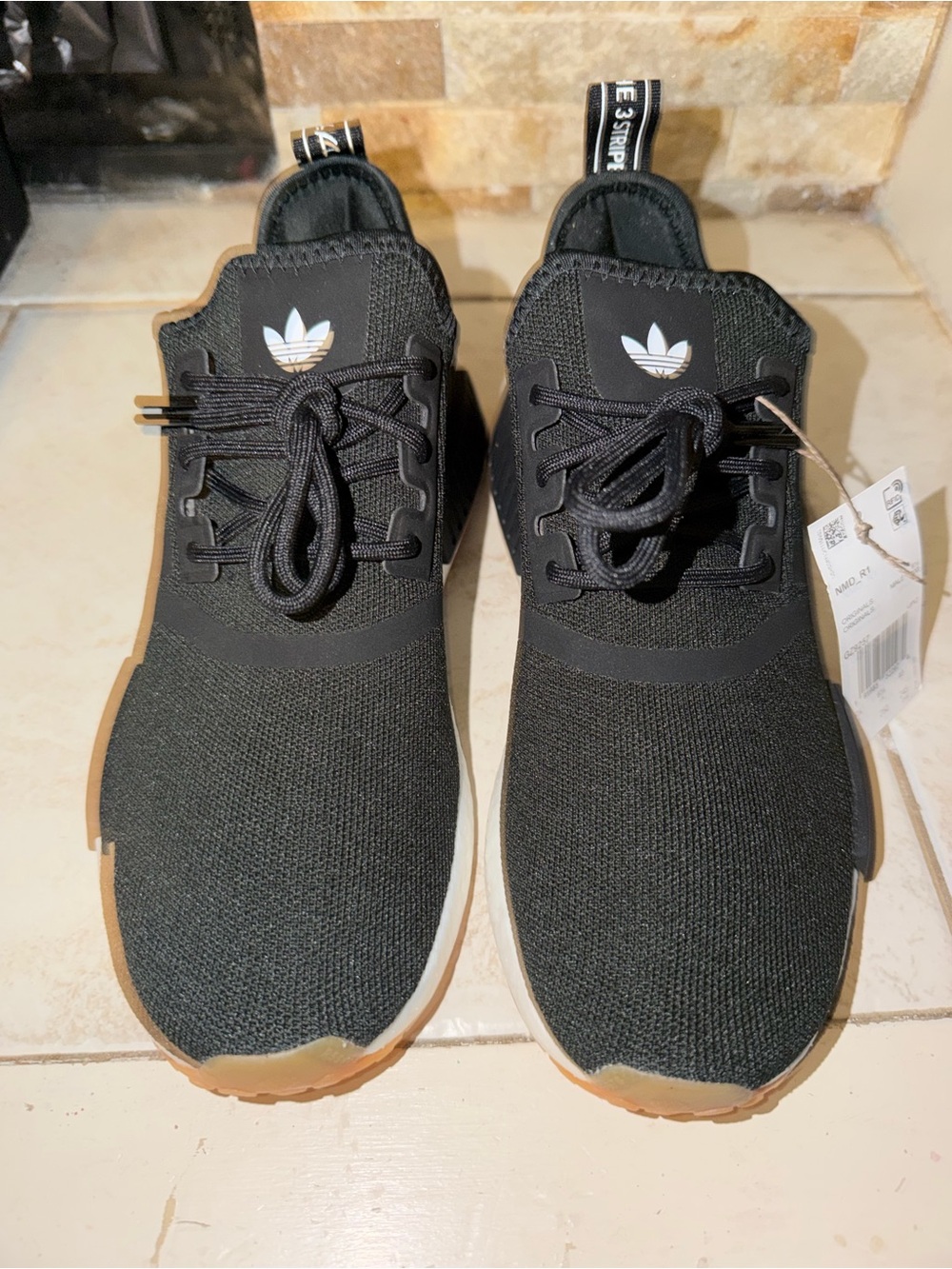 adidas Black Knit NMD_R1 Sneakers with White Sole